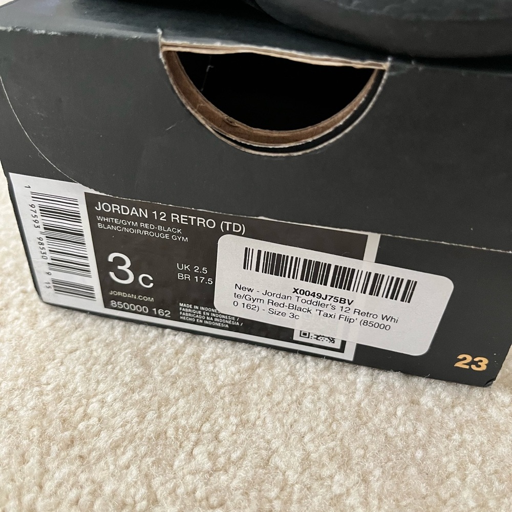 Jordan 12 Retro Box — Black, White, Red